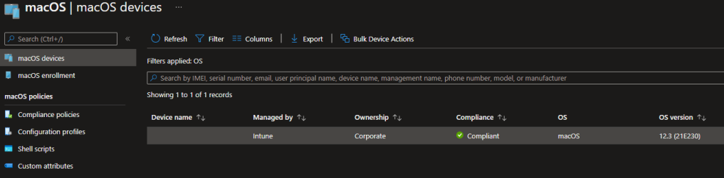 Script added successfully; device name in Intune shows serial number